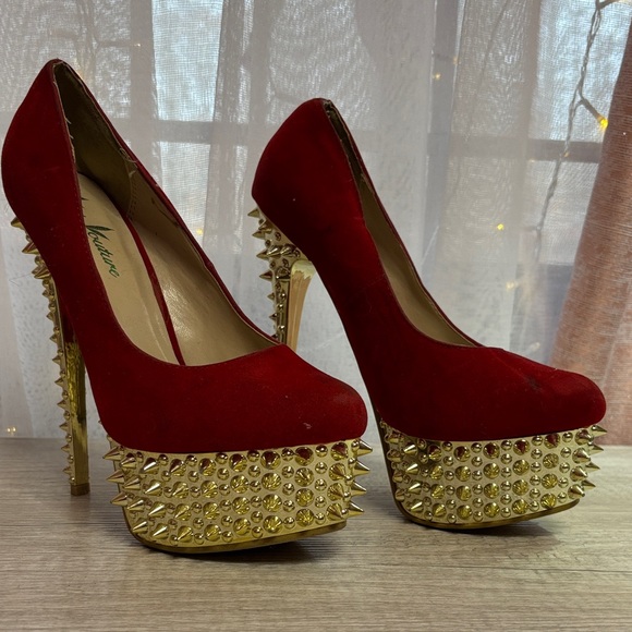 Shoes - Kush Kouture Red Spiked Platform Heels Size: 7